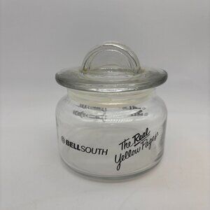 Vintage Bellsouth The Real Yellow Pages Retro Clear Small Desktop Jar with Lid